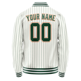 Custom White Orange Kelly Green Pinstripe Varsity Letterman Jacket