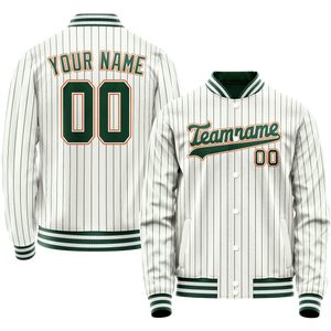 Custom White Orange Kelly Green Pinstripe Varsity Letterman Jacket