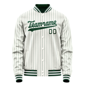 Custom White Kelly-Green Kelly Green Pinstripe Varsity Letterman Jacket