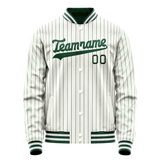 Custom White Kelly-Green Kelly Green Pinstripe Varsity Letterman Jacket