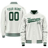 Custom White Kelly-Green Kelly Green Pinstripe Varsity Letterman Jacket