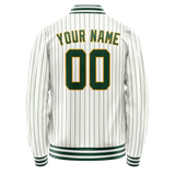 Custom White Kelly-Green Kelly Green Pinstripe Varsity Letterman Jacket