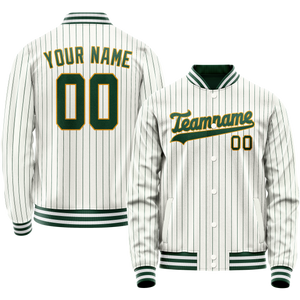 Custom White Kelly-Green Kelly Green Pinstripe Varsity Letterman Jacket