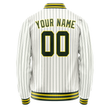 Custom White Kelly-Green Kelly Green Pinstripe Varsity Letterman Jacket