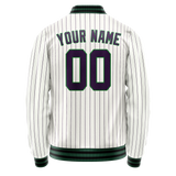 Custom White Navy Purple Pinstripe Varsity Letterman Jacket