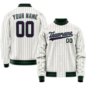Custom White Navy Purple Pinstripe Varsity Letterman Jacket