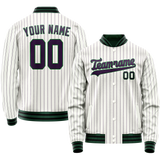 Custom White Navy Purple Pinstripe Varsity Letterman Jacket
