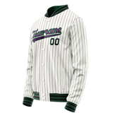 Custom White Navy Purple Pinstripe Varsity Letterman Jacket