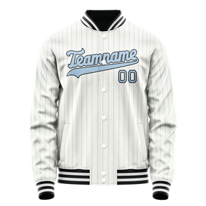 Custom White Light-Blue Light Blue Pinstripe Varsity Letterman Jacket