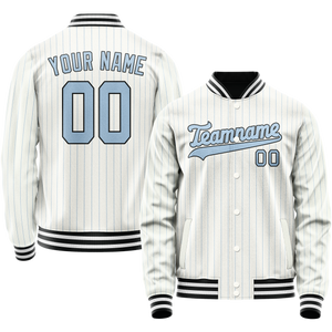 Custom White Light-Blue Light Blue Pinstripe Varsity Letterman Jacket