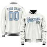 Custom White Light-Blue Light Blue Pinstripe Varsity Letterman Jacket
