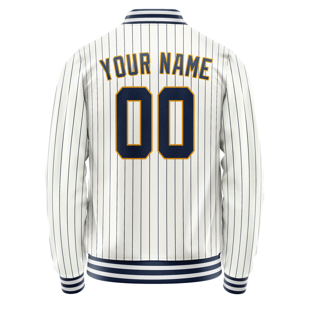 Custom White Purple Purple Pinstripe Varsity Letterman Jacket