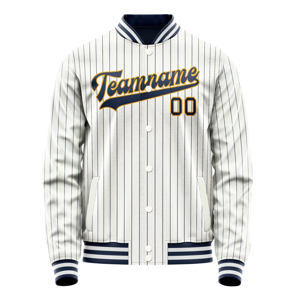 Custom White Purple Purple Pinstripe Varsity Letterman Jacket