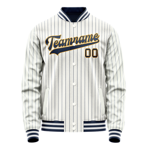 Custom White Purple Purple Pinstripe Varsity Letterman Jacket