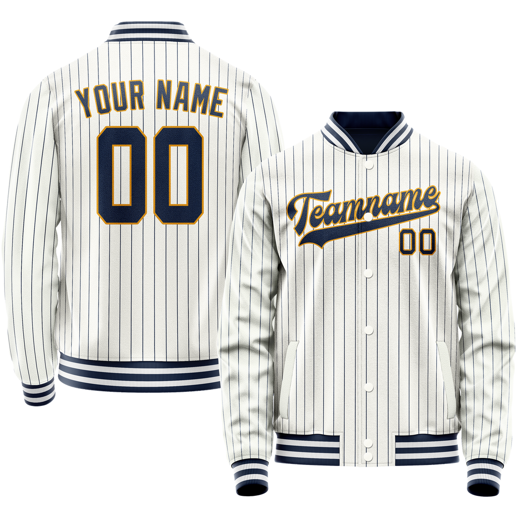 Custom White Purple Purple Pinstripe Varsity Letterman Jacket