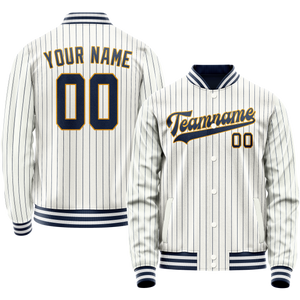 Custom White Purple Purple Pinstripe Varsity Letterman Jacket