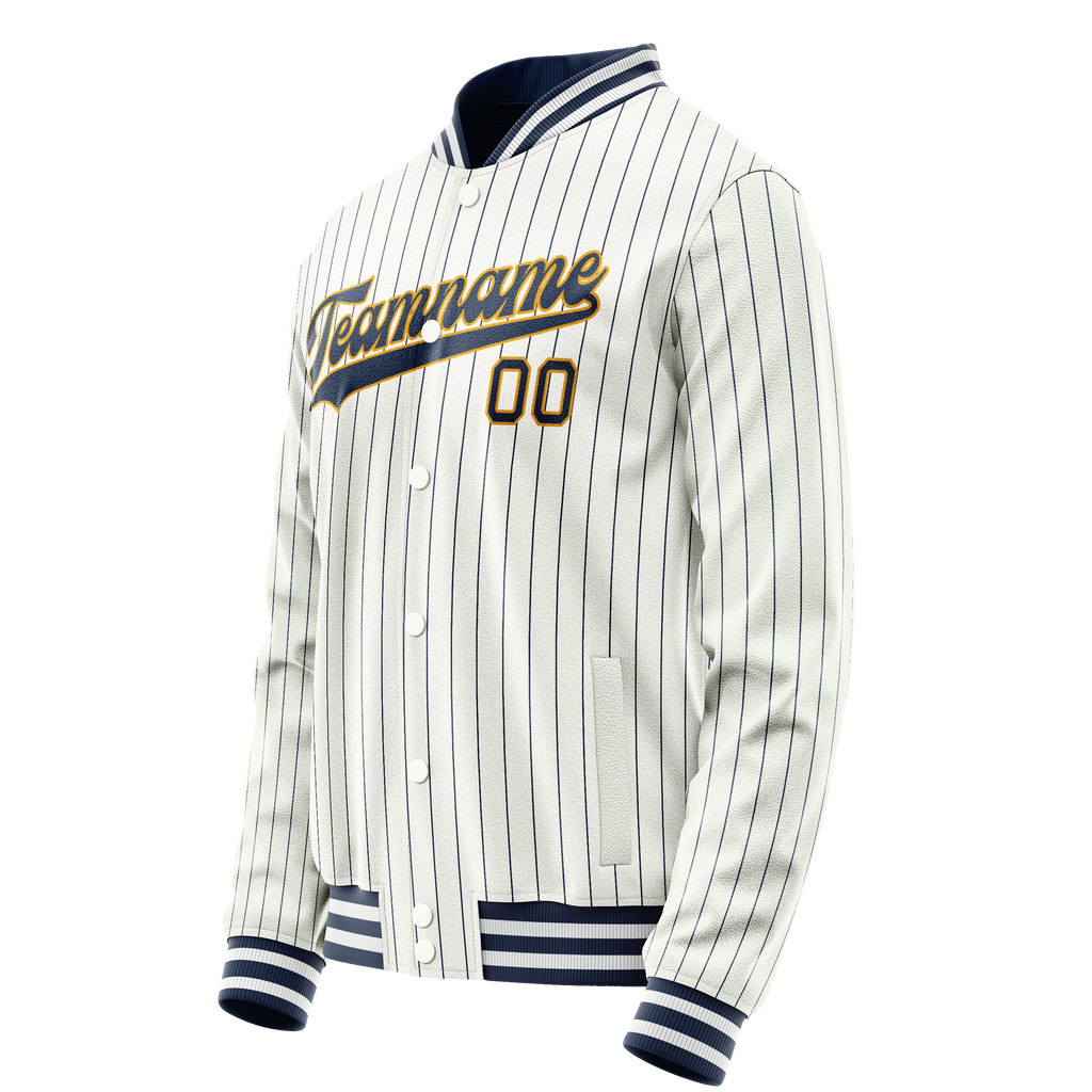 Custom White Purple Purple Pinstripe Varsity Letterman Jacket