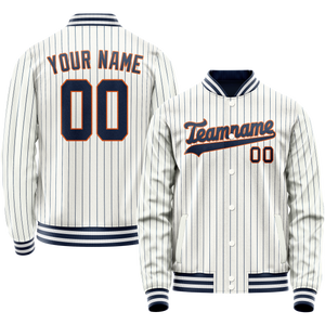 Custom White Navy Royal Pinstripe Varsity Letterman Jacket