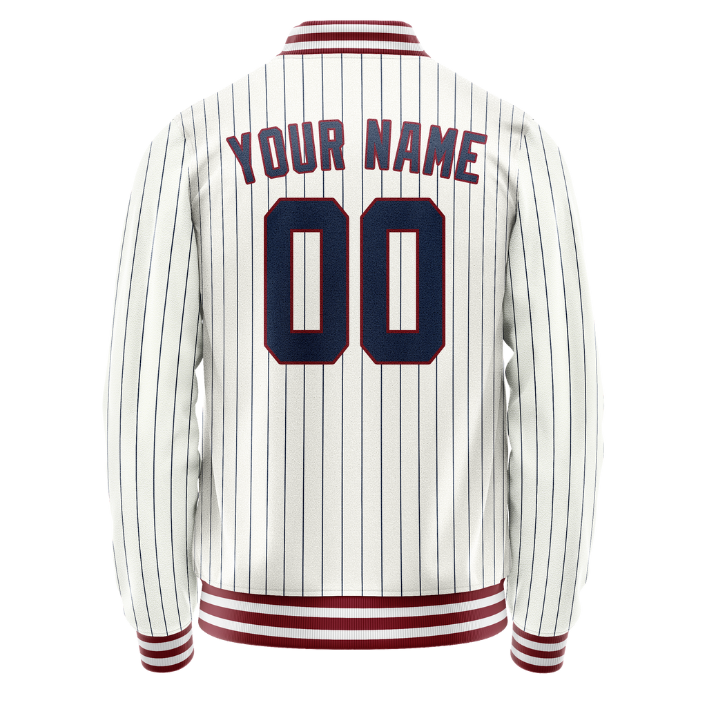 Custom White Royal Royal Pinstripe Varsity Letterman Jacket