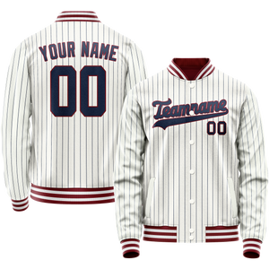 Custom White Royal Royal Pinstripe Varsity Letterman Jacket