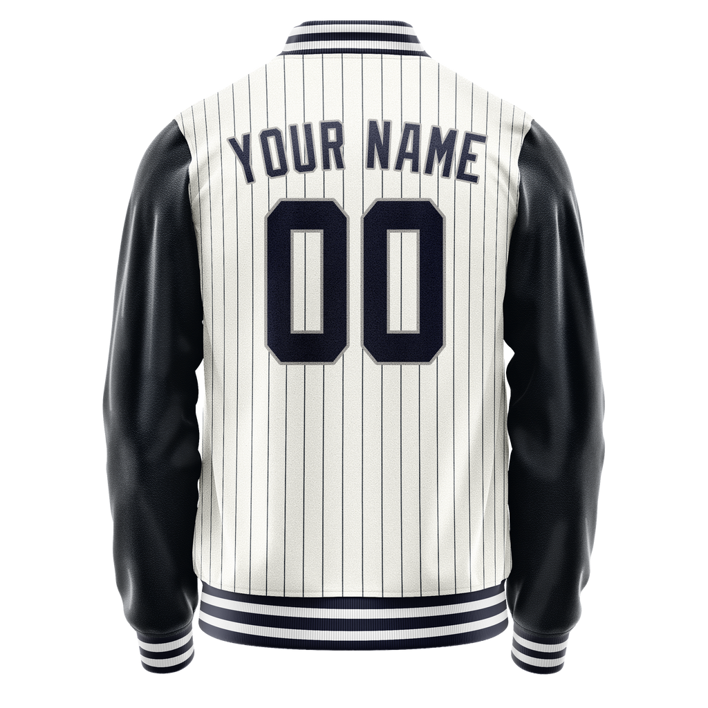 Custom White Navy Navy Pinstripe Varsity Letterman Jacket