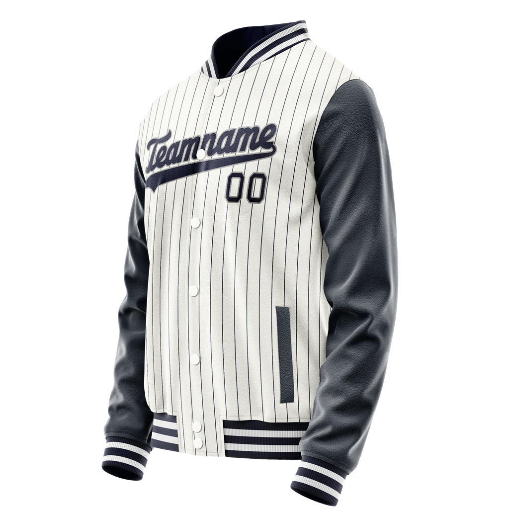 Custom White Navy Navy Pinstripe Varsity Letterman Jacket
