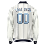 Custom White Light-Blue Navy Pinstripe Varsity Letterman Jacket