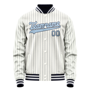 Custom White Light-Blue Navy Pinstripe Varsity Letterman Jacket