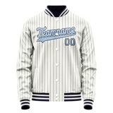 Custom White Light-Blue Navy Pinstripe Varsity Letterman Jacket