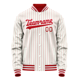 Custom White Red Red Pinstripe Varsity Letterman Jacket