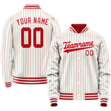 Custom White Red Red Pinstripe Varsity Letterman Jacket