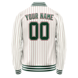 Custom White Kelly-Green Red Pinstripe Varsity Letterman Jacket