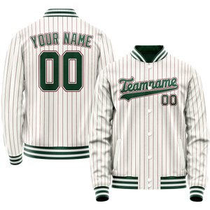 Custom White Kelly-Green Red Pinstripe Varsity Letterman Jacket
