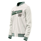 Custom White Kelly-Green Red Pinstripe Varsity Letterman Jacket