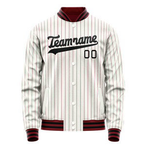 Custom White Red Red Pinstripe Varsity Letterman Jacket