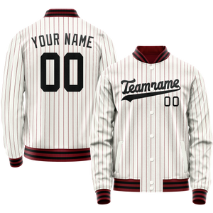 Custom White Red Red Pinstripe Varsity Letterman Jacket