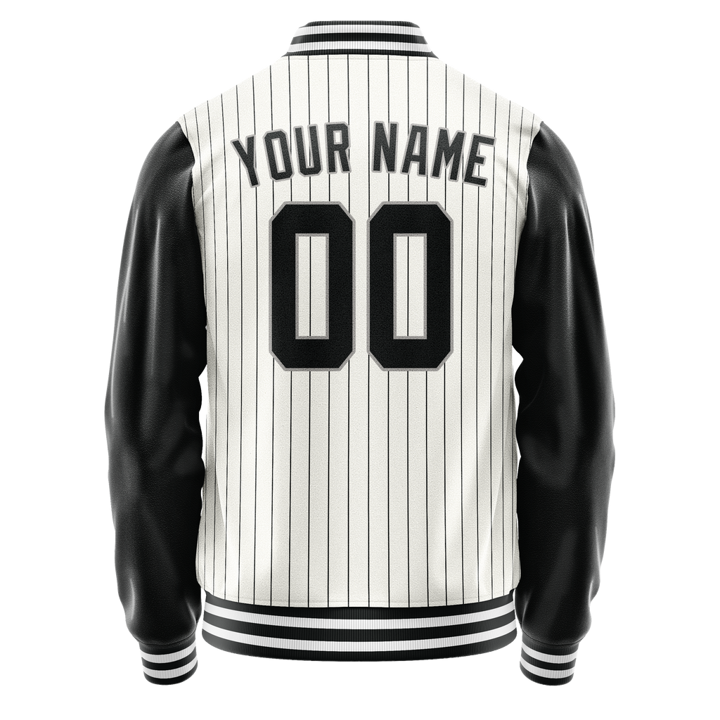 Custom White Black Gray Pinstripe Varsity Letterman Jacket