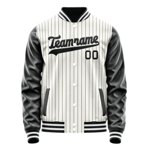 Custom White Black Gray Pinstripe Varsity Letterman Jacket