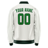 Custom White Neon-Green Black Pinstripe Varsity Letterman Jacket