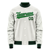 Custom White Neon-Green Black Pinstripe Varsity Letterman Jacket