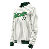 Custom White Neon-Green Black Pinstripe Varsity Letterman Jacket