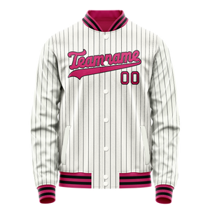 Custom White Red Black Pinstripe Varsity Letterman Jacket