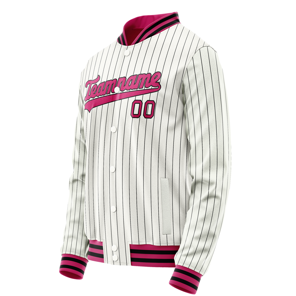 Custom White Red Black Pinstripe Varsity Letterman Jacket