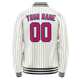 Custom White Pink Black Pinstripe Varsity Letterman Jacket