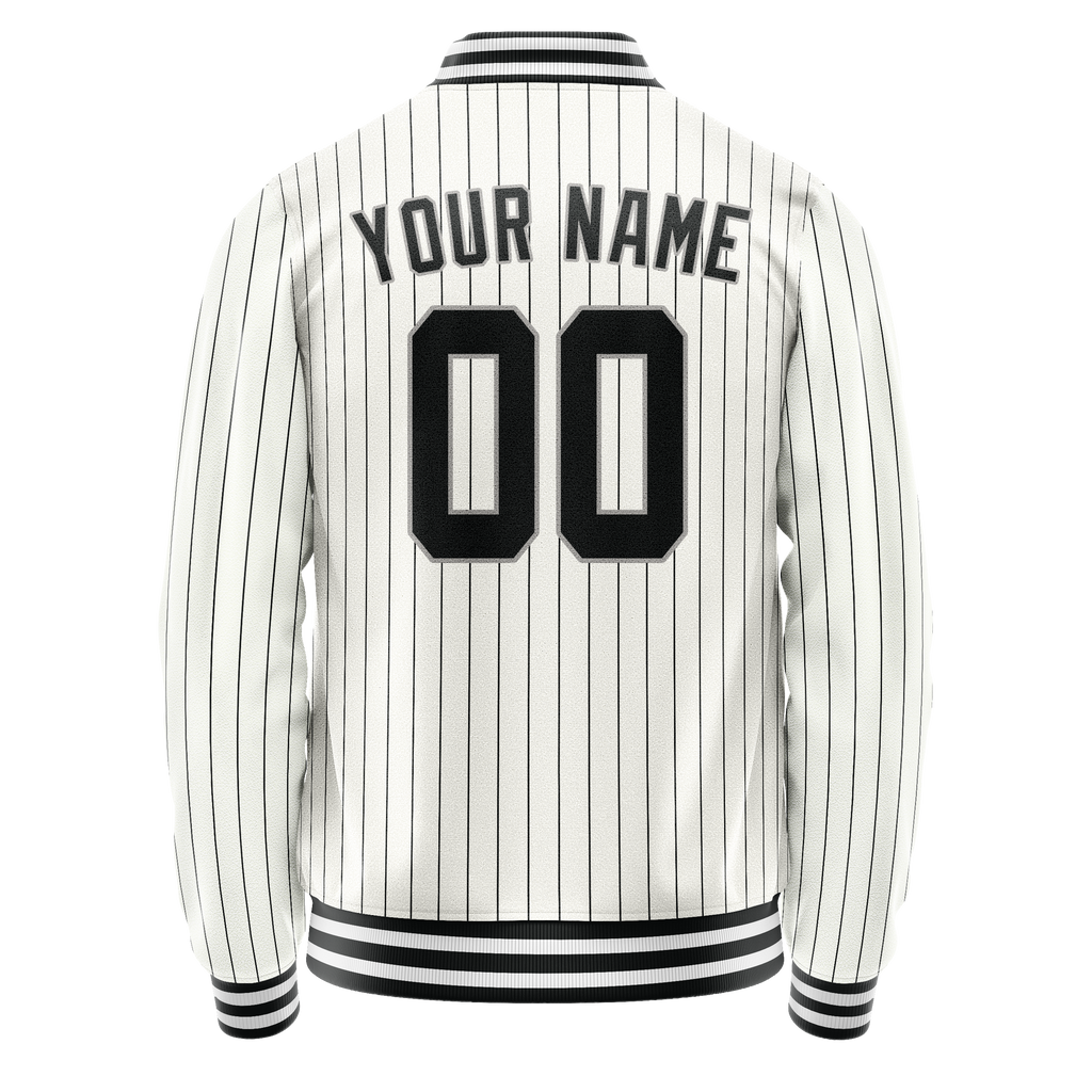 Custom White Black Black Pinstripe Varsity Letterman Jacket