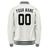 Custom White Black Black Pinstripe Varsity Letterman Jacket