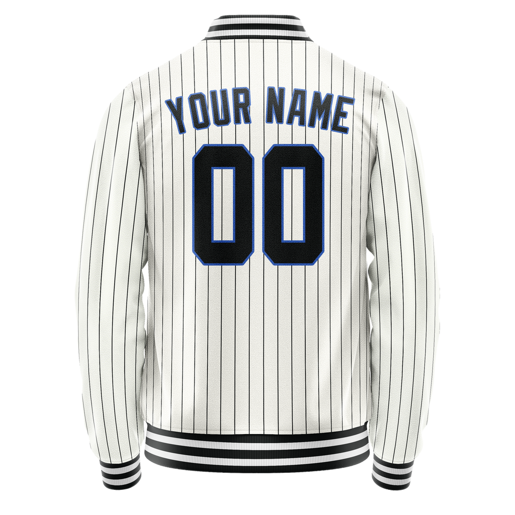 Custom White Navy Navy Pinstripe Varsity Letterman Jacket