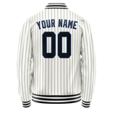 Custom White Navy Navy Pinstripe Varsity Letterman Jacket