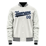 Custom White Navy Navy Pinstripe Varsity Letterman Jacket