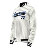 Custom White Navy Navy Pinstripe Varsity Letterman Jacket
